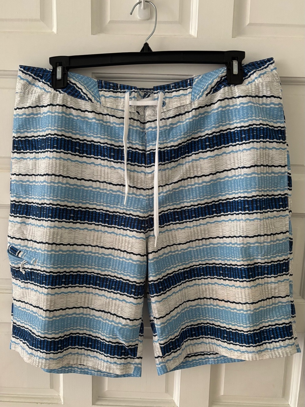 Columbia Light Blue, Navy & White Striped Swim Shorts